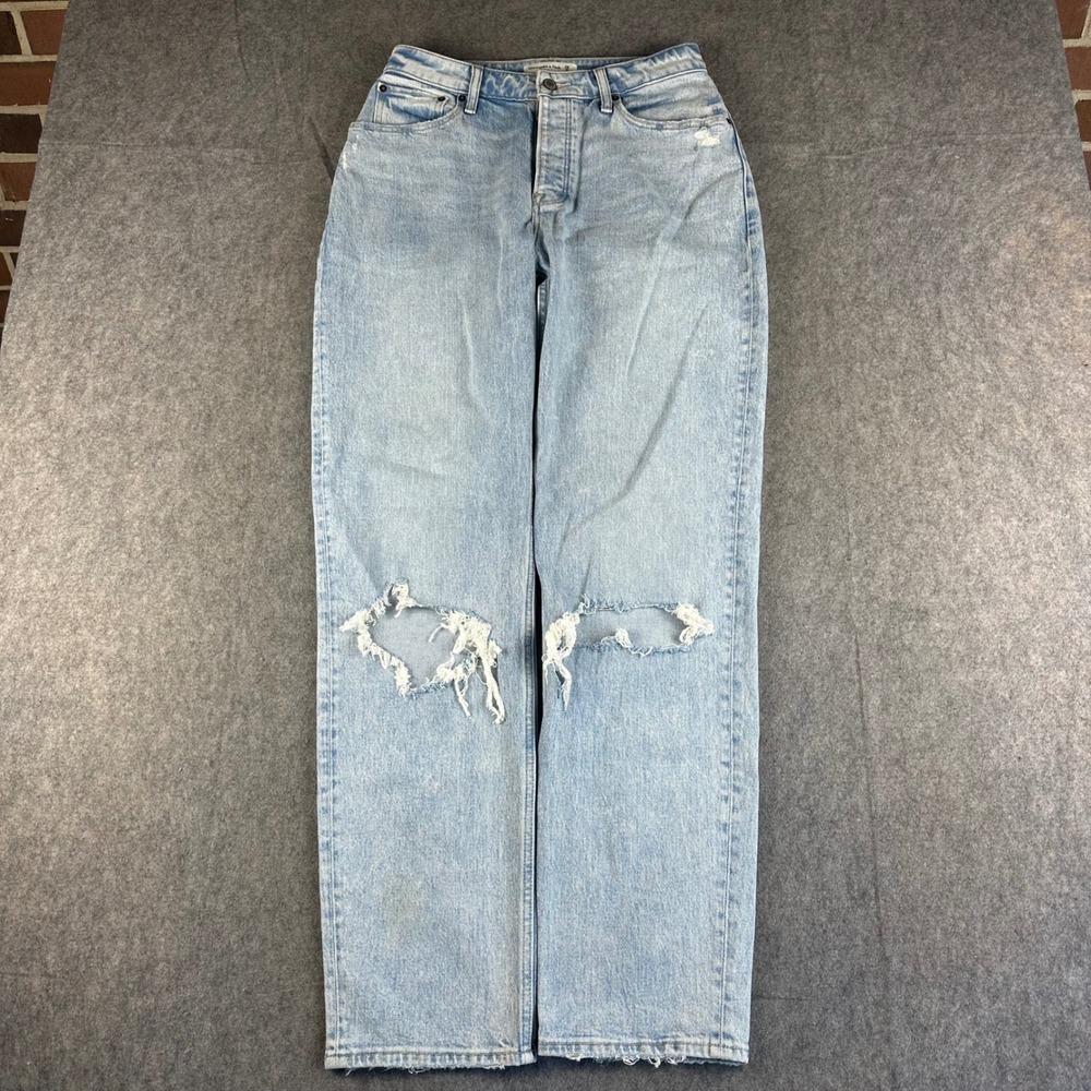 Abercrombie & Fitch Curve Love The Dad High Rise Jean Blue Light Wash 28 6L Rips